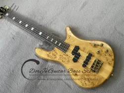 4 Strings Bass Guitar Ash Wood Body Burl Maple Top Fixed bridge Gold Tuner Active battery Spe bass