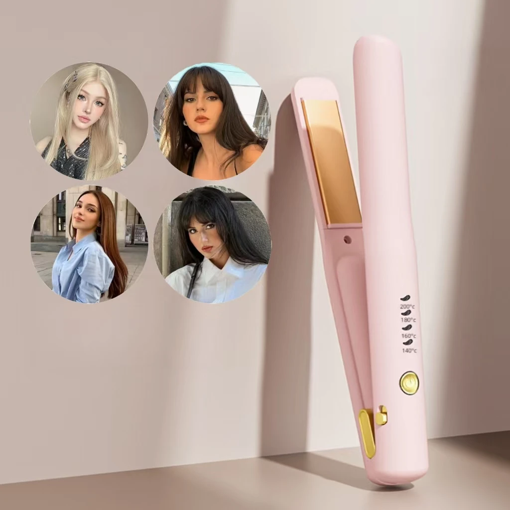 Women Gift Wireless Mini Negative Ion Hair Straightener 2600mAh USB Charging Flat Iron Fast Heating Anti‑Scald 4 Temp Settings P