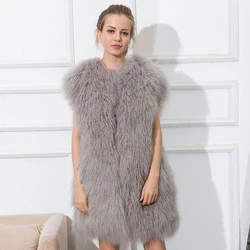 Women's Lamb Fur Vest Real Sheepskin Vest Mongolia Sheep Fur Vests Female Winter Clothing 2024 Fashion New Arrivals