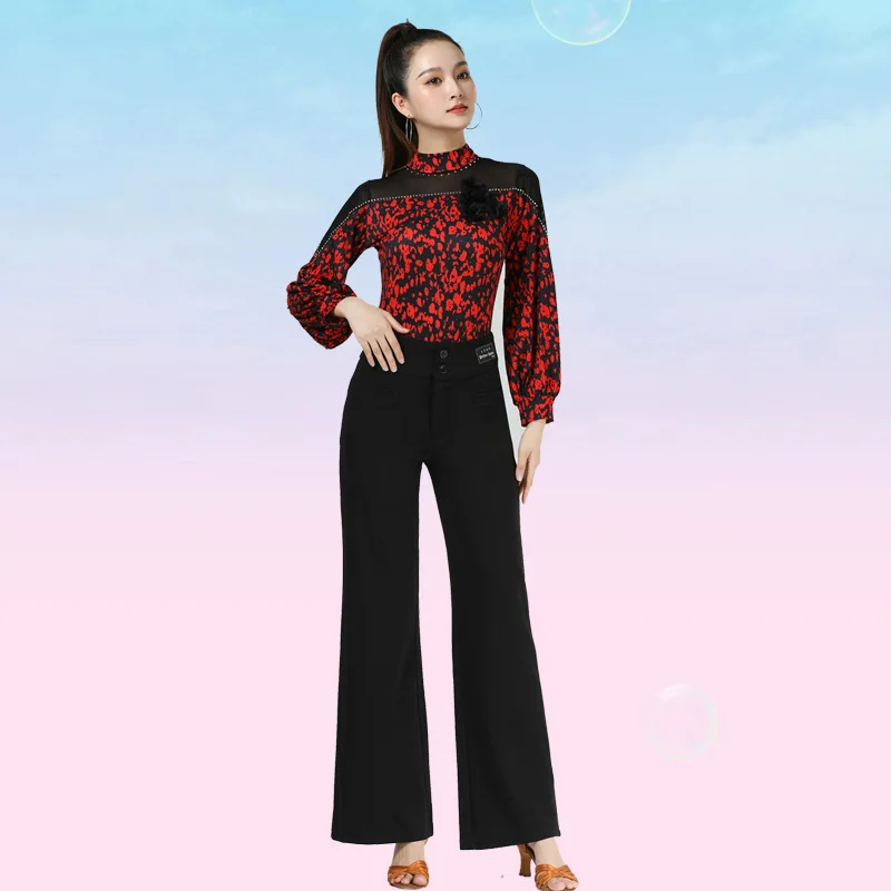 Women Latin Dance Pants Long/Short sleeved Balloom Modern Dancewear Top for Stage Performance Outfit Matching Customized