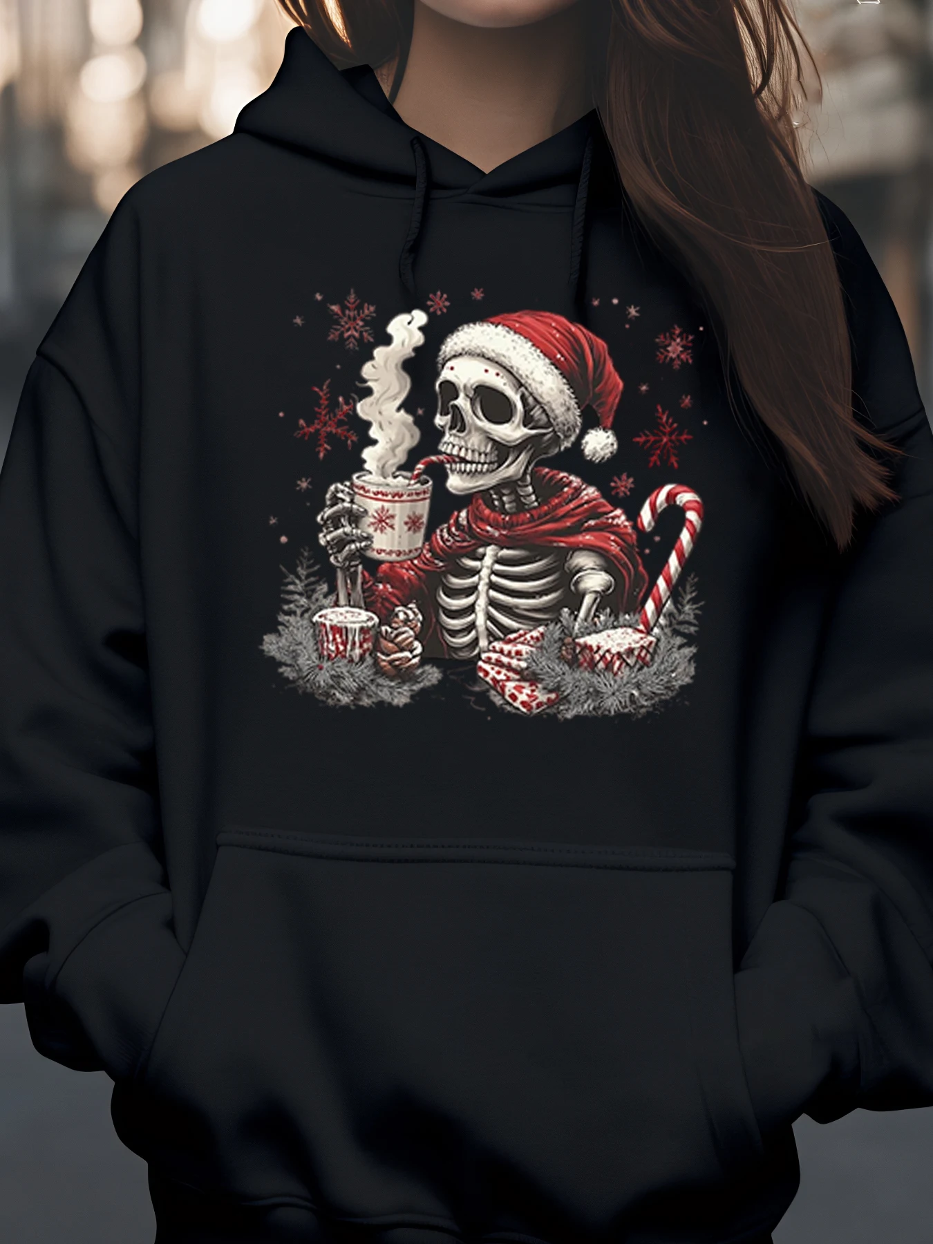 

Skeleton Santa Christmas Print Hoodie Holiday Party Wear Unisex