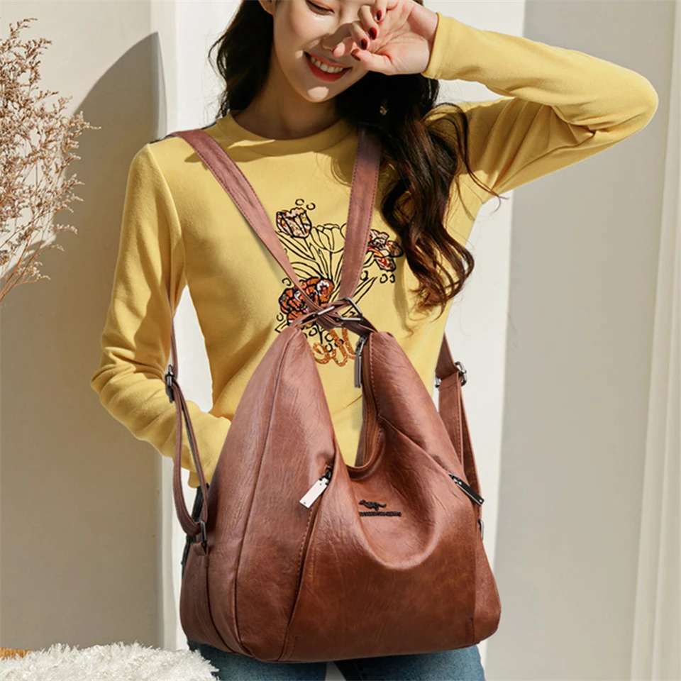 Multifunction Retro Shoulder Crossbody Bags for Women 2024 Designer Ladies Purses and Handbags Leather Large Capacity Totes Sac