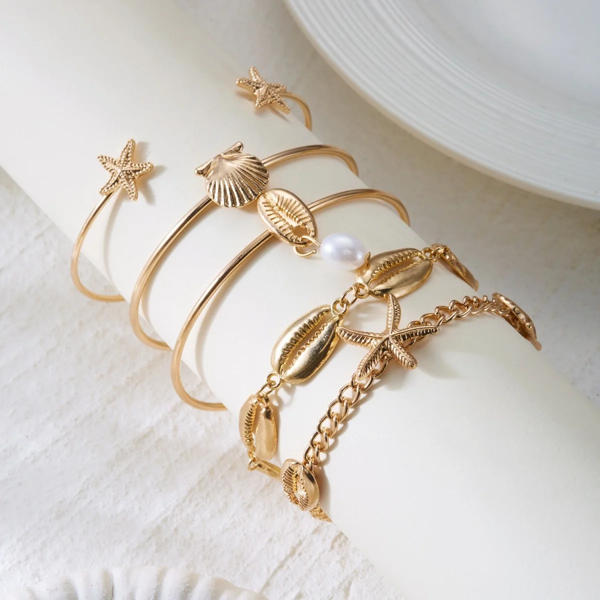 Böhmisches Mehrschichtiges Seestern-Muschel-Armreif-Set für Damen und Herren, Sommer-Strand-Urlaub, klobiger Armreif, Party-Schmuck – Detail 20