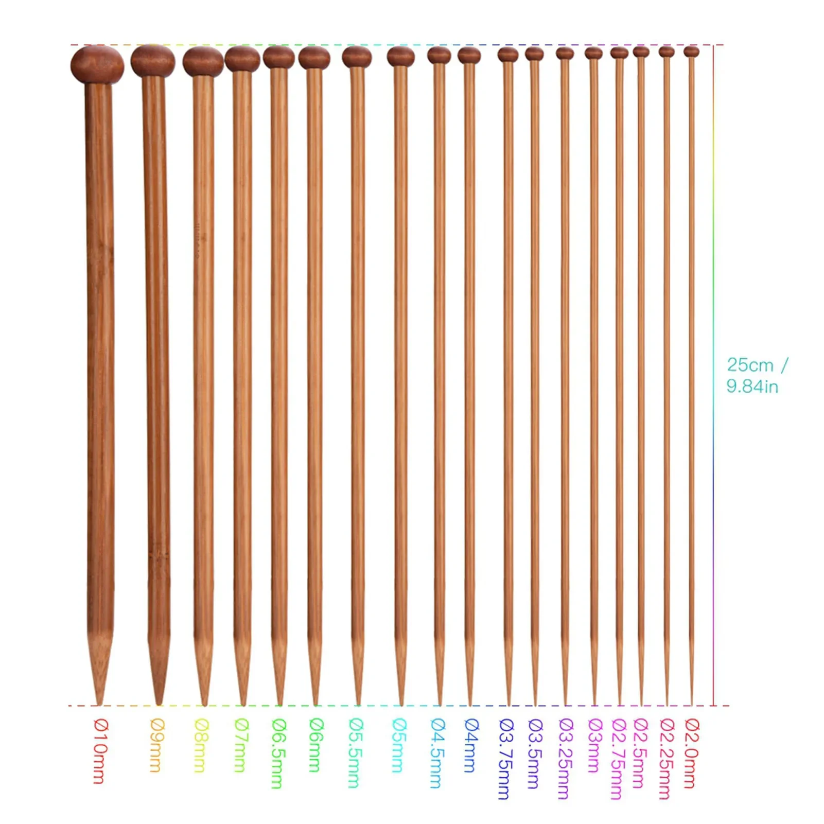 36 PCS Knitting Needles, Single Point Carbonized Knitting Needles Point Protectors DIY Handmade