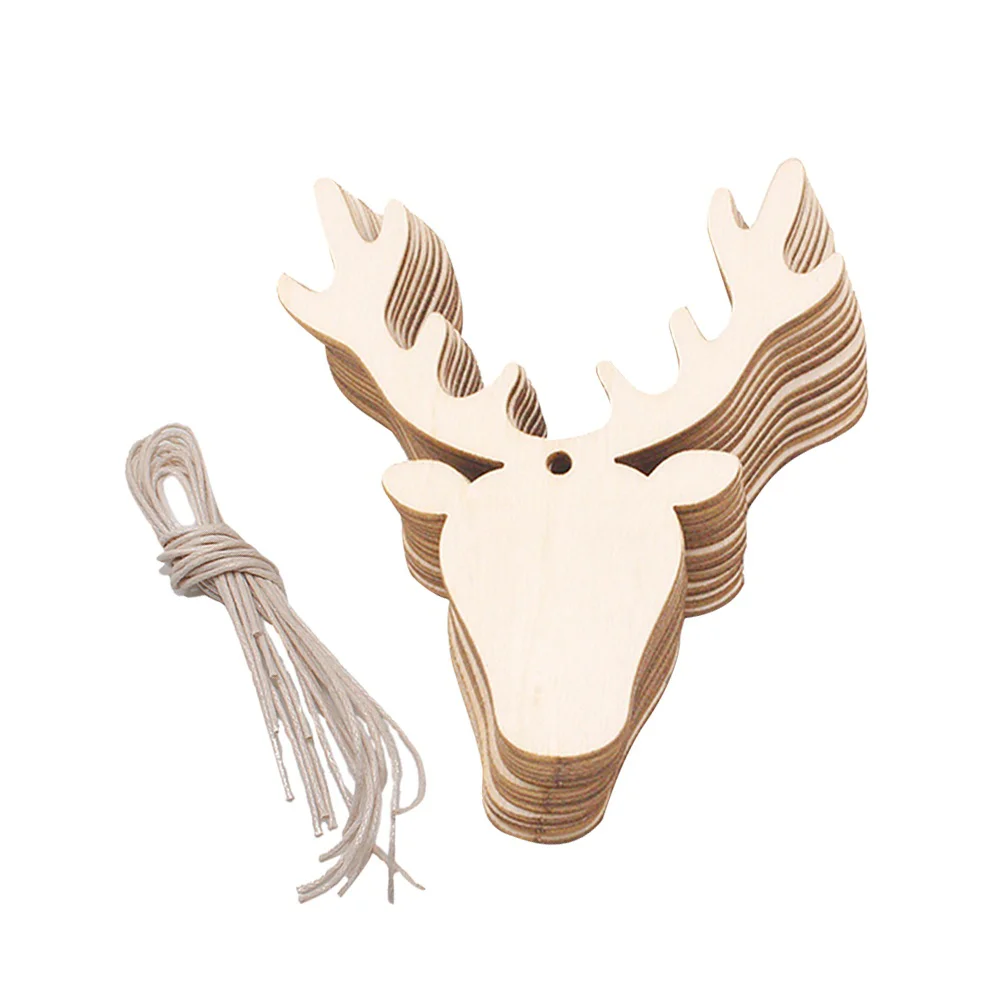 10 PCS Christmas Gift Tags Tree Decorations Ornament Hanging Wooden Deer Head Pendant Ornaments DIY