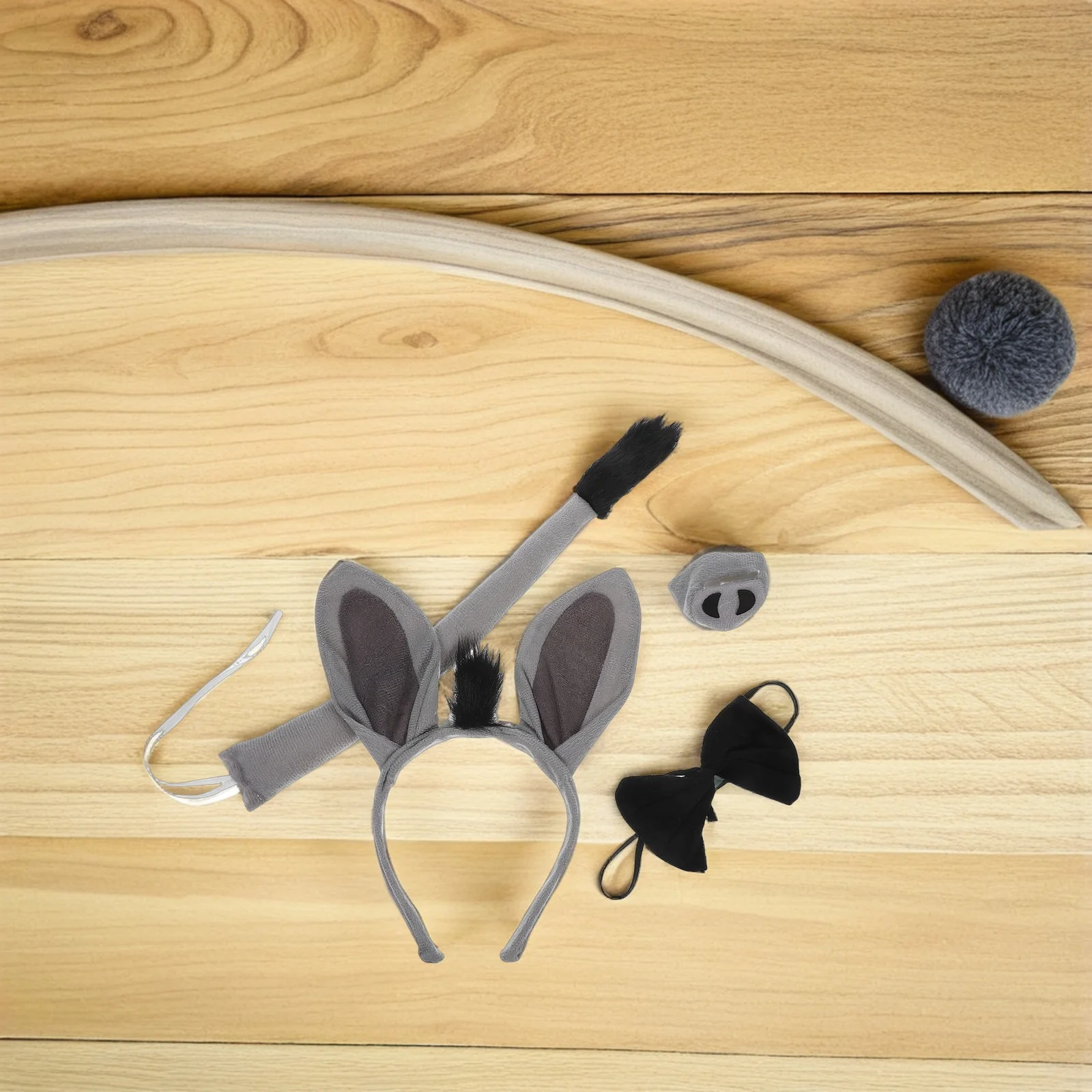 

1 set Costume Props Donkey Ear Headband Bowtie Nose Tail Farm Animal Hair Accessories Cartoon Donkey Halloween