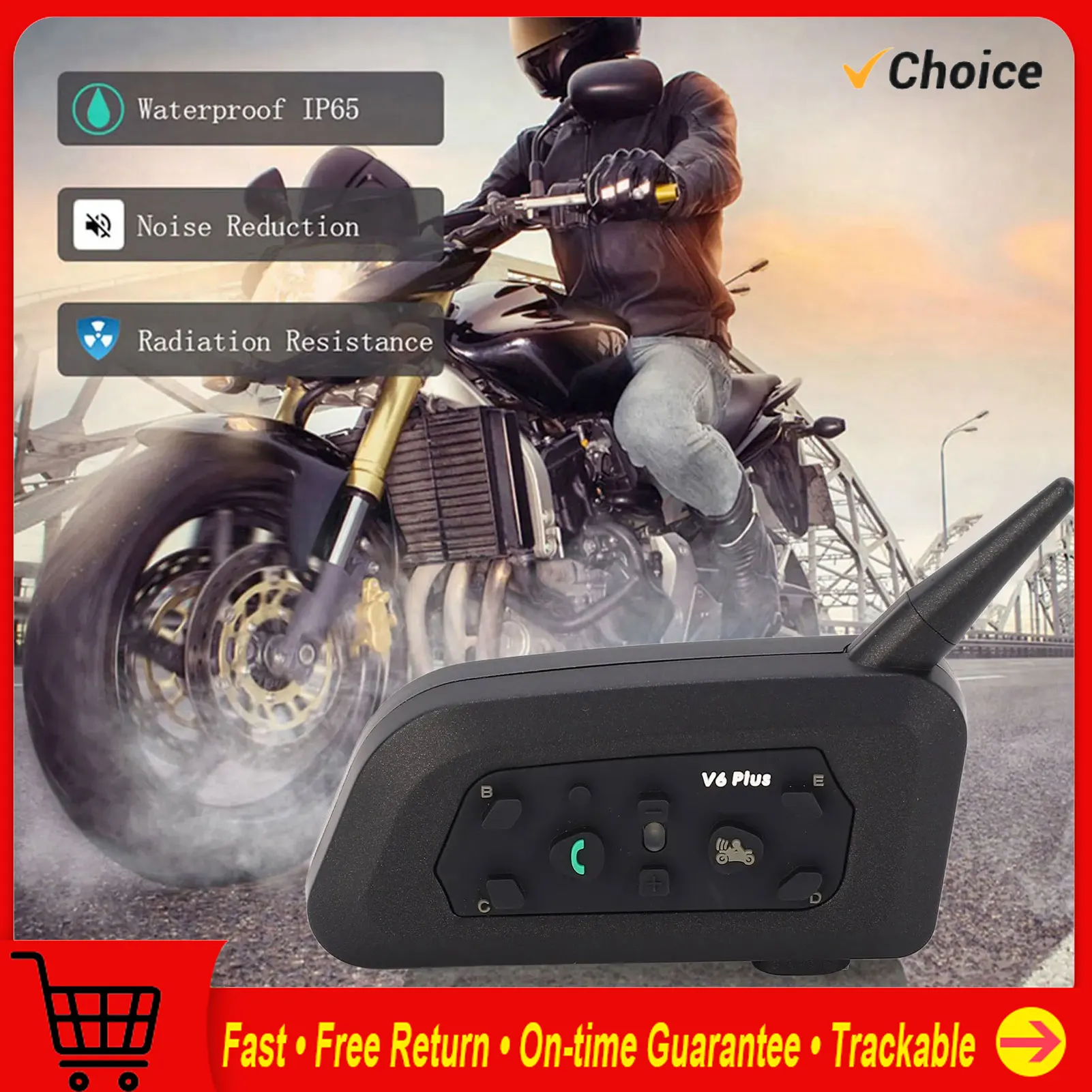 

Motorcycle Bluetooth Intercom Intercom V6Plus‑1200 Motorcycle Helmet Wireless Bluetooth Intercom Hands Headphone for 6 People