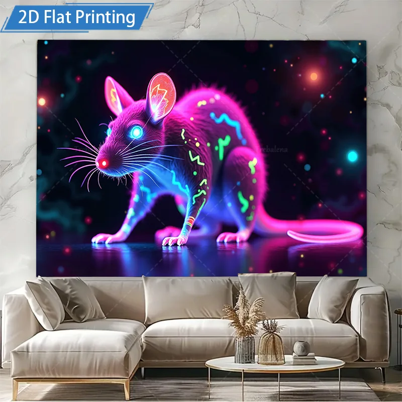 1 قطعة نسيج الجدار النيون توهج الماوس الجدار نسيج مخدر الحيوان الفن لديكور الغرفة