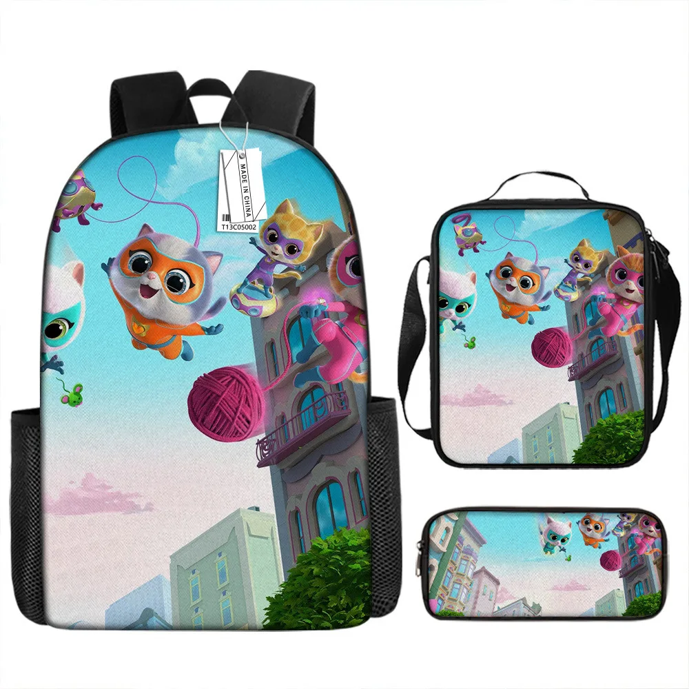 Cute Cat Super kitties Schoolbag Travel Backpack Lunch Bag Pencil Case set for Kids Students