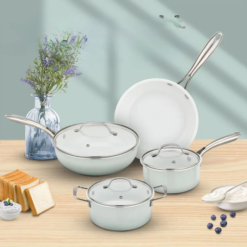 Cross-border Spot Ceramic Non-stick Pan Set, Household Light Frying Milk Pan Combination Foreign Trade Pan Set Wholesale