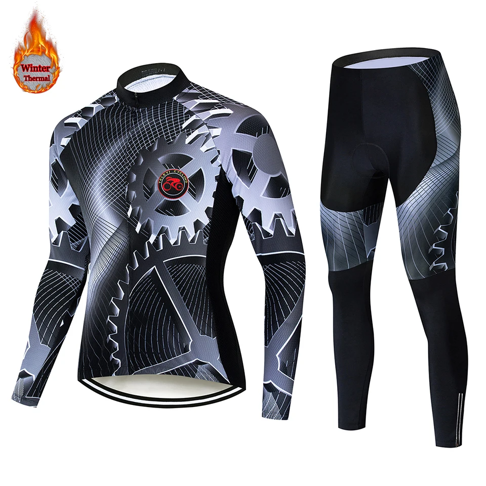 Warm Winter Thermal Fleece Cycling Jersey Sets Men Outdoor Riding MTB Ropa Ciclismo Bib Pants Set Cycling Clothing