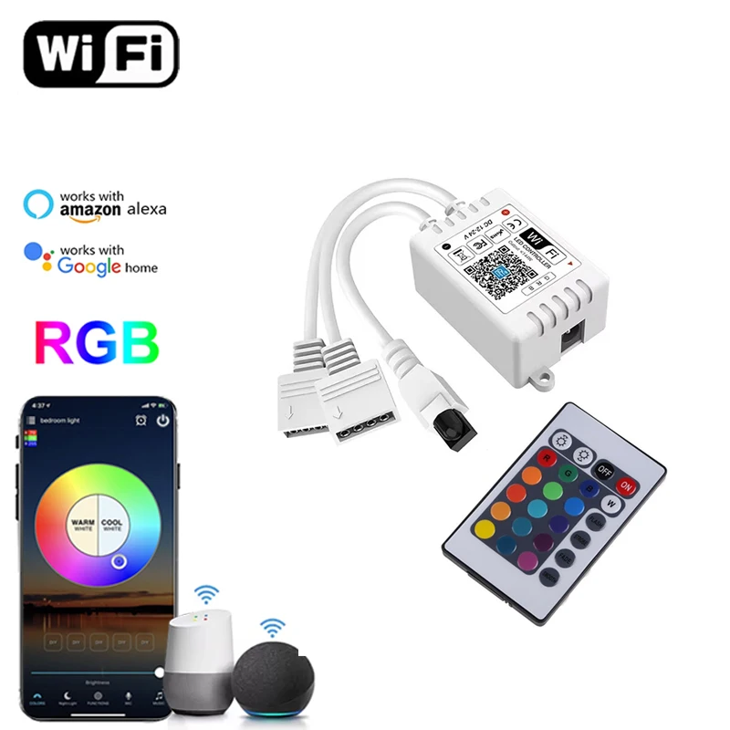 12V 4Pin Wifi Bluetooth RGB Controller Dual Output Magic Home APP Music Sync 24Key Remote Control For RGB LED Strip Light