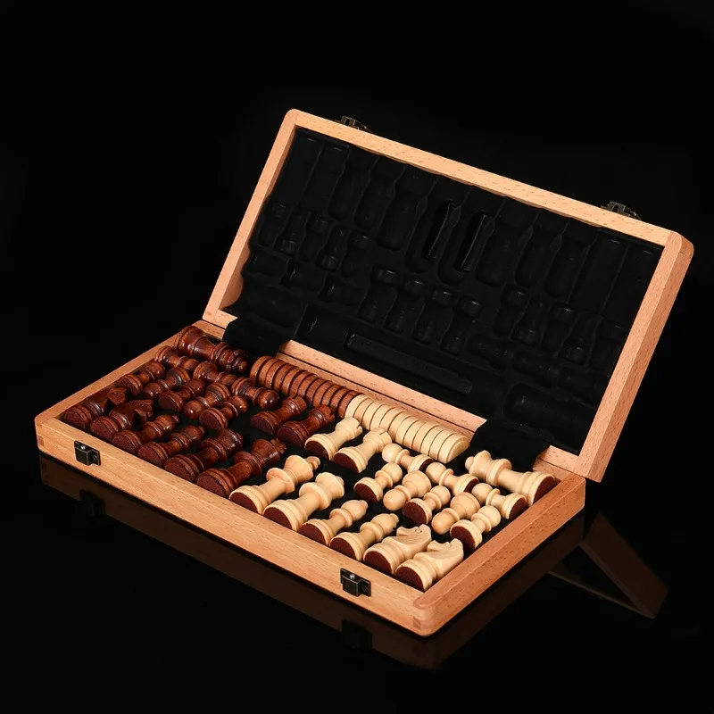 Non-magnetic two-in-one chess checkers wooden with double rear professional board game toys
