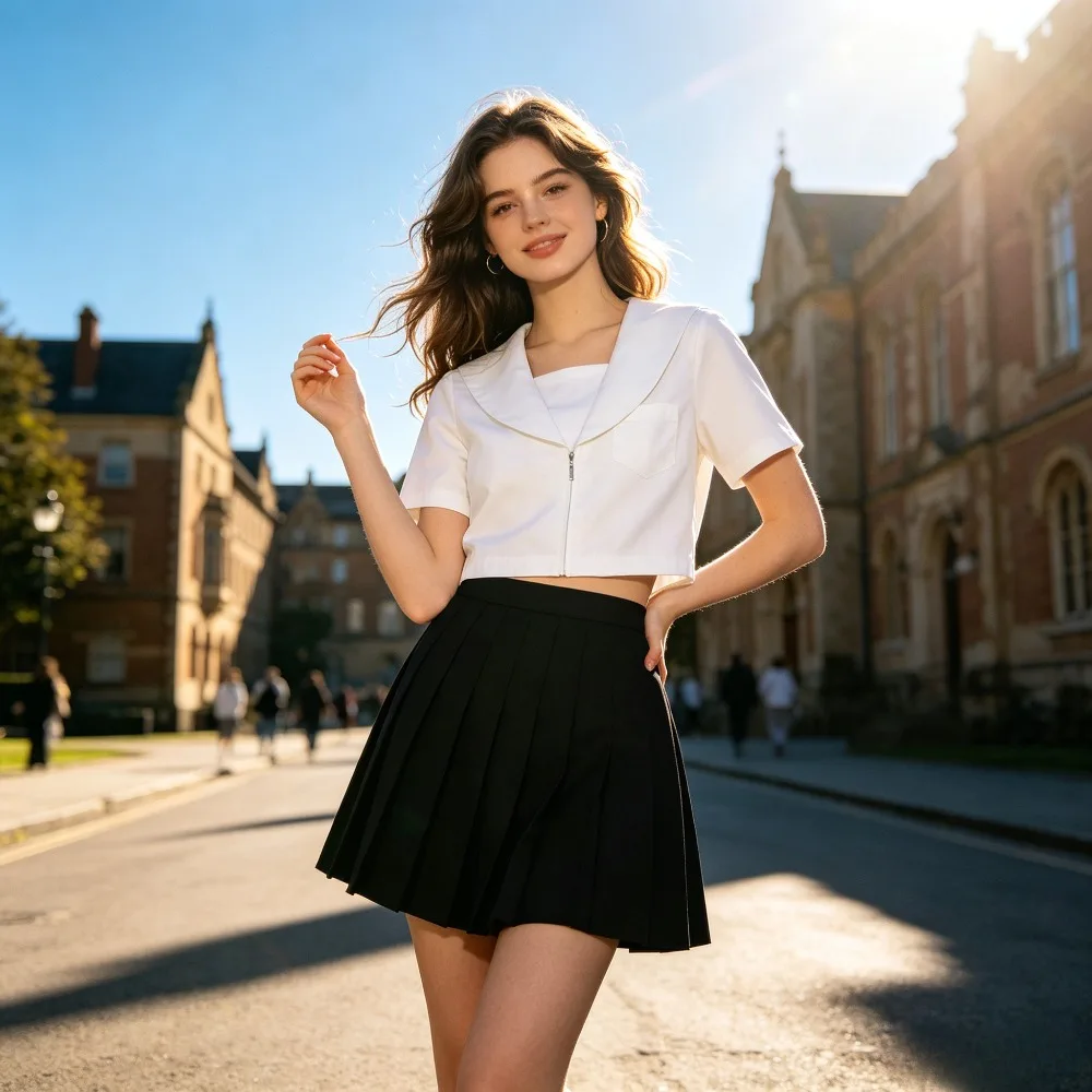 Basic White Sailor JK Top, Kanto Sapporo Placket Shirt, Short Long Sleeve School Uniform for Women Daily & Cosplay Outfit