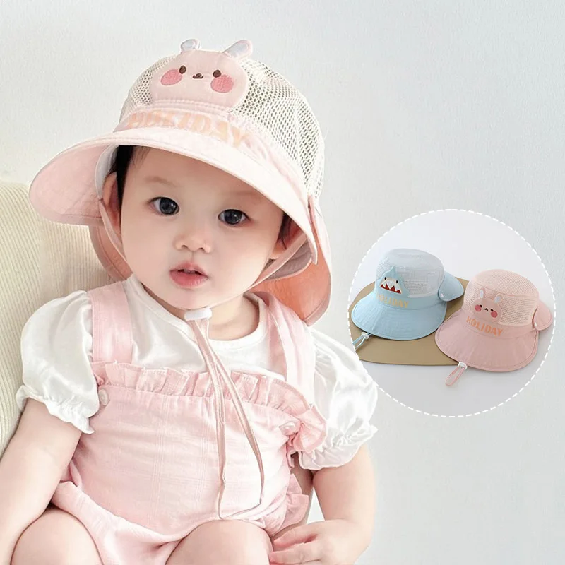 UV Protection Kids Shawl Hats Baby Summer Sun Hat Quick Drying Children Mesh Fisherman Cap 1-3Year Large Brim Sunshade Visors