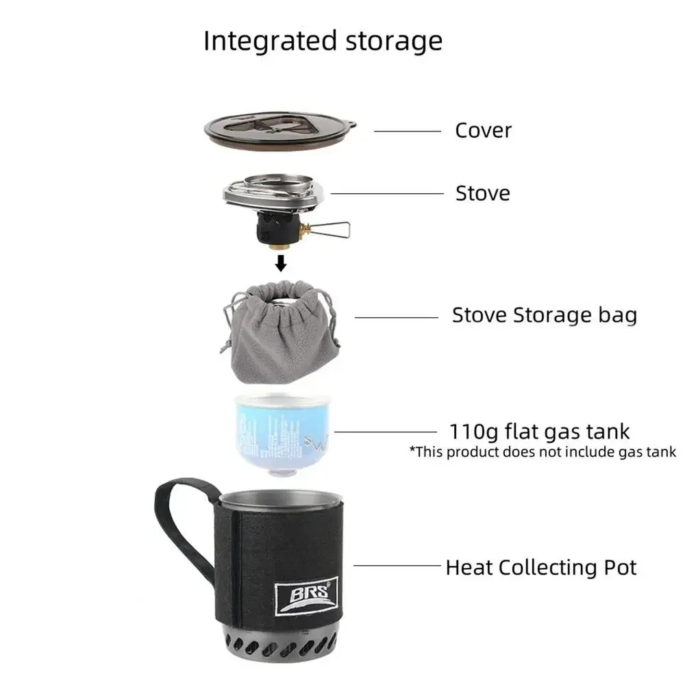 1500W BRS 61 Outdoor Integrierter Wärmesammeltopf-Brenner Ultraleichter Tragbarer Wanderkocher Rucksack-Kochsystem – Detail 8