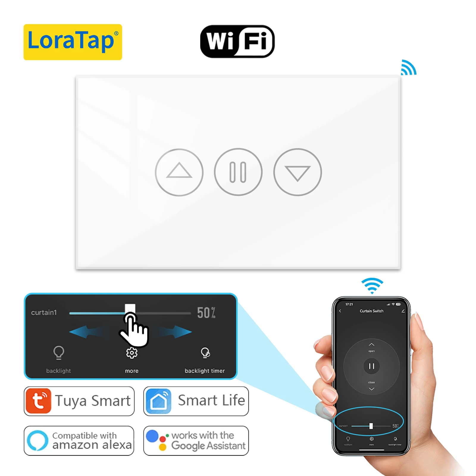 

LoraTap американский выключатель штор для трубчатых двигателей Smart Life с дистанционным управлением в процентах работает с Google Alexa