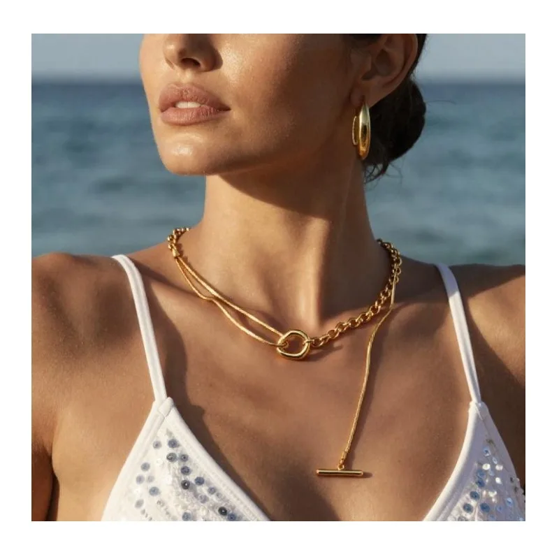 

Stainless Steel Buckle Long Adjustable Sweater Chain Simple Fashion Light Luxury High Sense Gold-plated Personalized Necklace