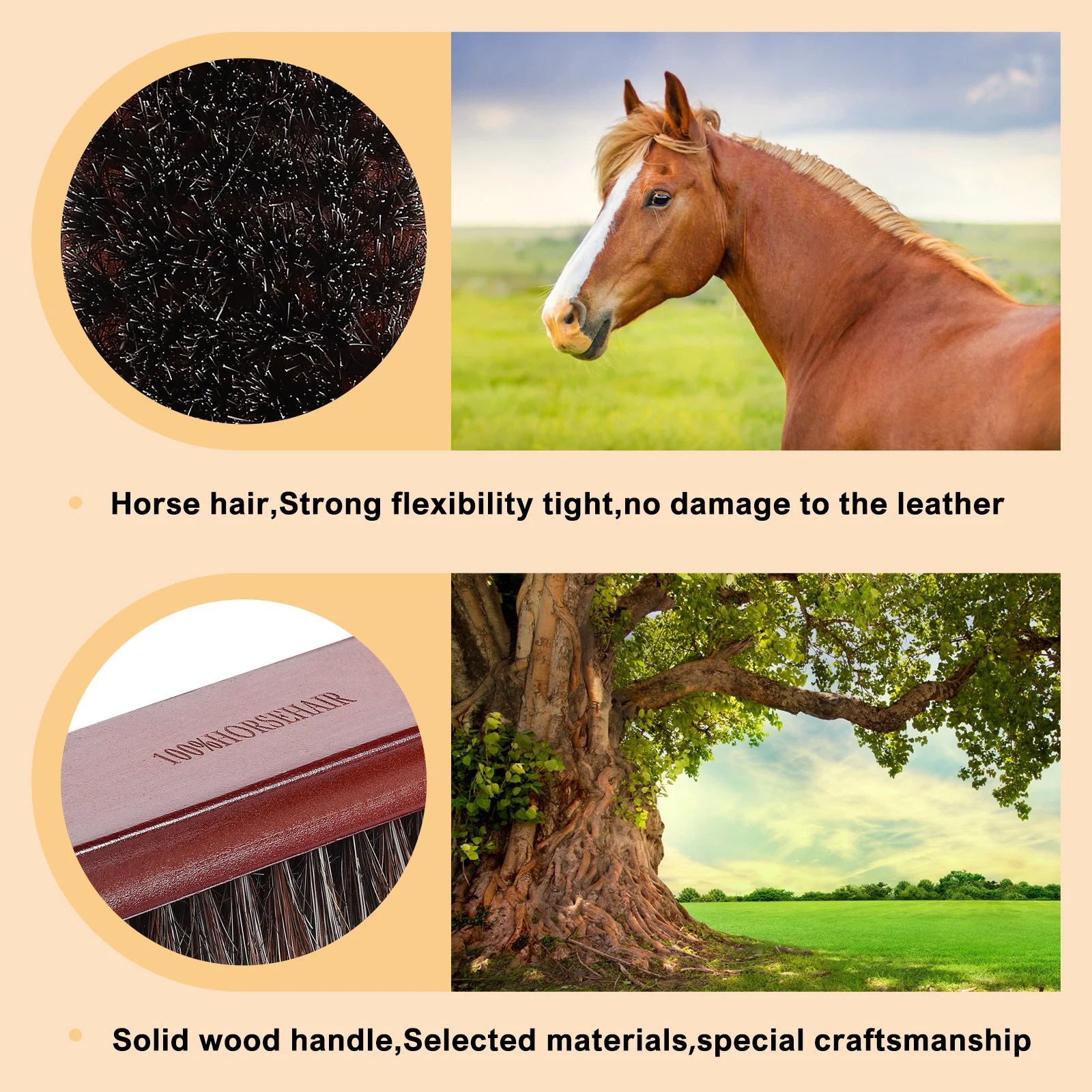 

2Pcs Horsehair Shine Shoe Brushes Durable Wooden Handle Polish Brush for Shoes Furniture Seats