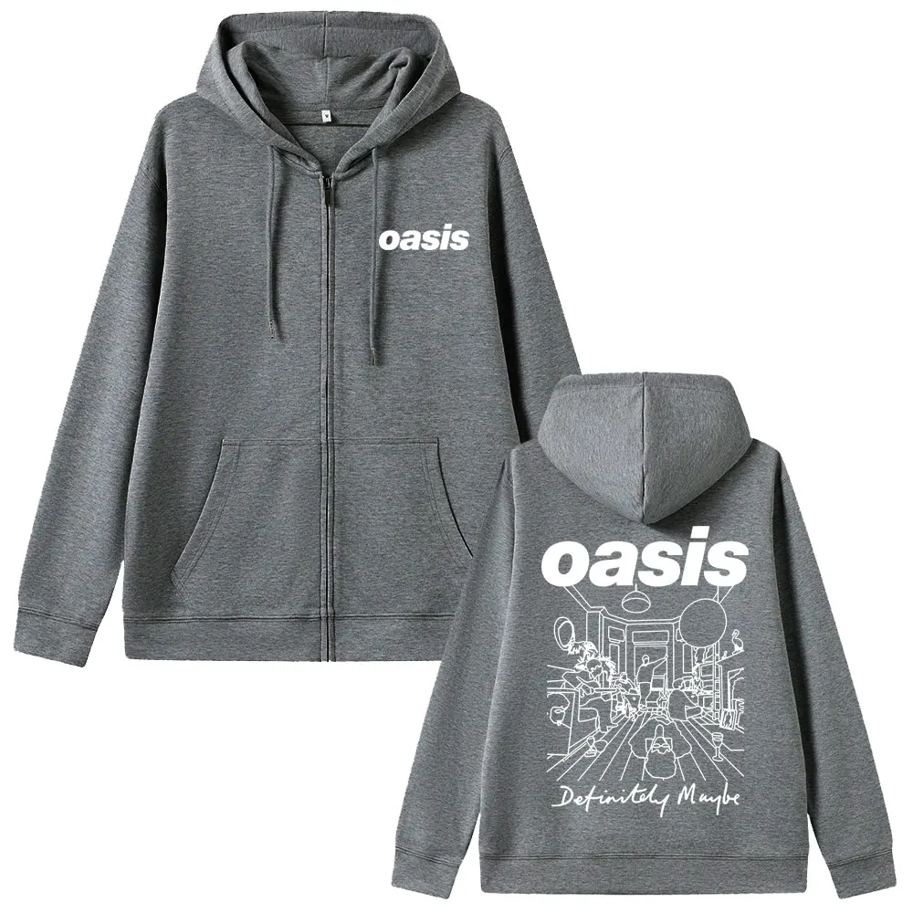 روك باند O-واحة بالتأكيد ربما ألبوم الجرافيك قلنسوة بسحاب الرجال النساء القوطية عادية زمم هوديس الذكور سترة أنيقة تحمل شعار لعبة البيسبول معطف