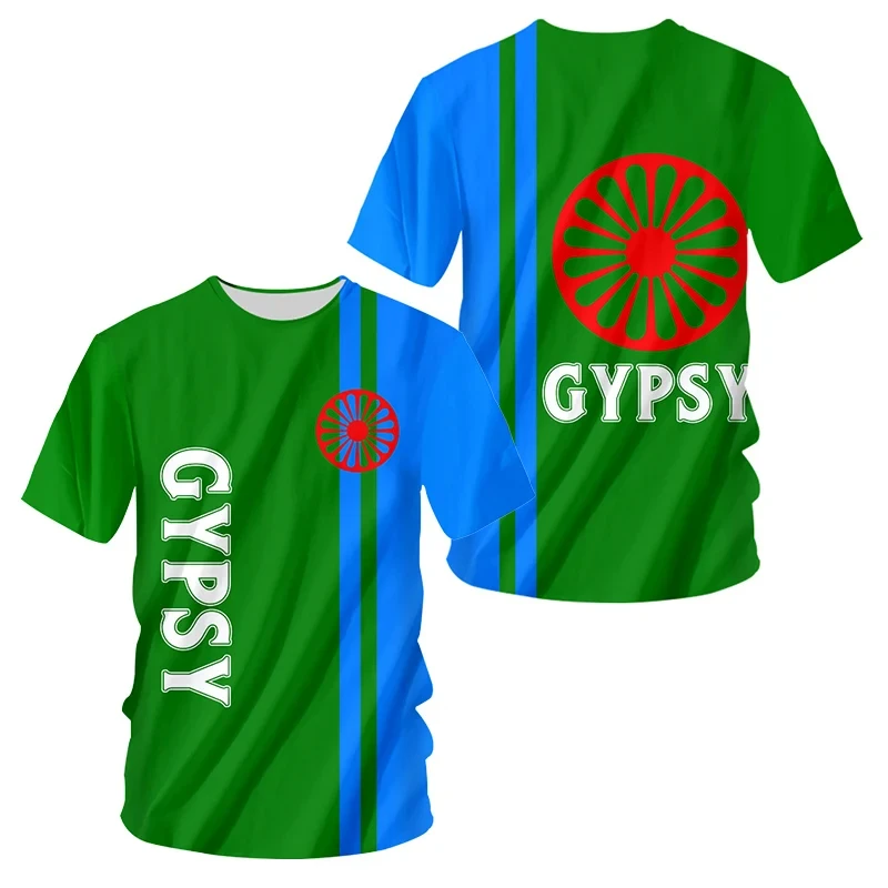 T-Shirt z grafiką z cygańską flagą w stylu Vintage Romani 3D z nadrukiem dla mężczyzn ubrania dla chłopca koszulka sportowa koszulka z krótkim