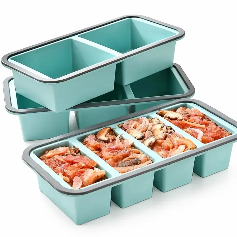 Large Ice Cube Mold Silicone Freezer Tray with Lid Soup Sauce Storage Container Air Fryer Liner Oven Sheet Kitchen Accessories