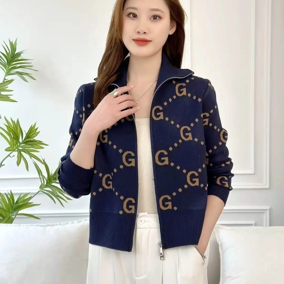 Dameskleding Letter Rits Stand Kraag Trui Jas voor Herfst Winter Casual Los Zacht Comfort Gebreid Vest Top