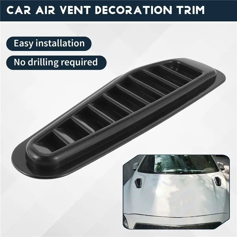 AB61-2Pcs Car Simulation Shark Air Vent Universal Glossy Black Sport Racing Air Flow Vent Bonnet Hood Scoop Cover Trim