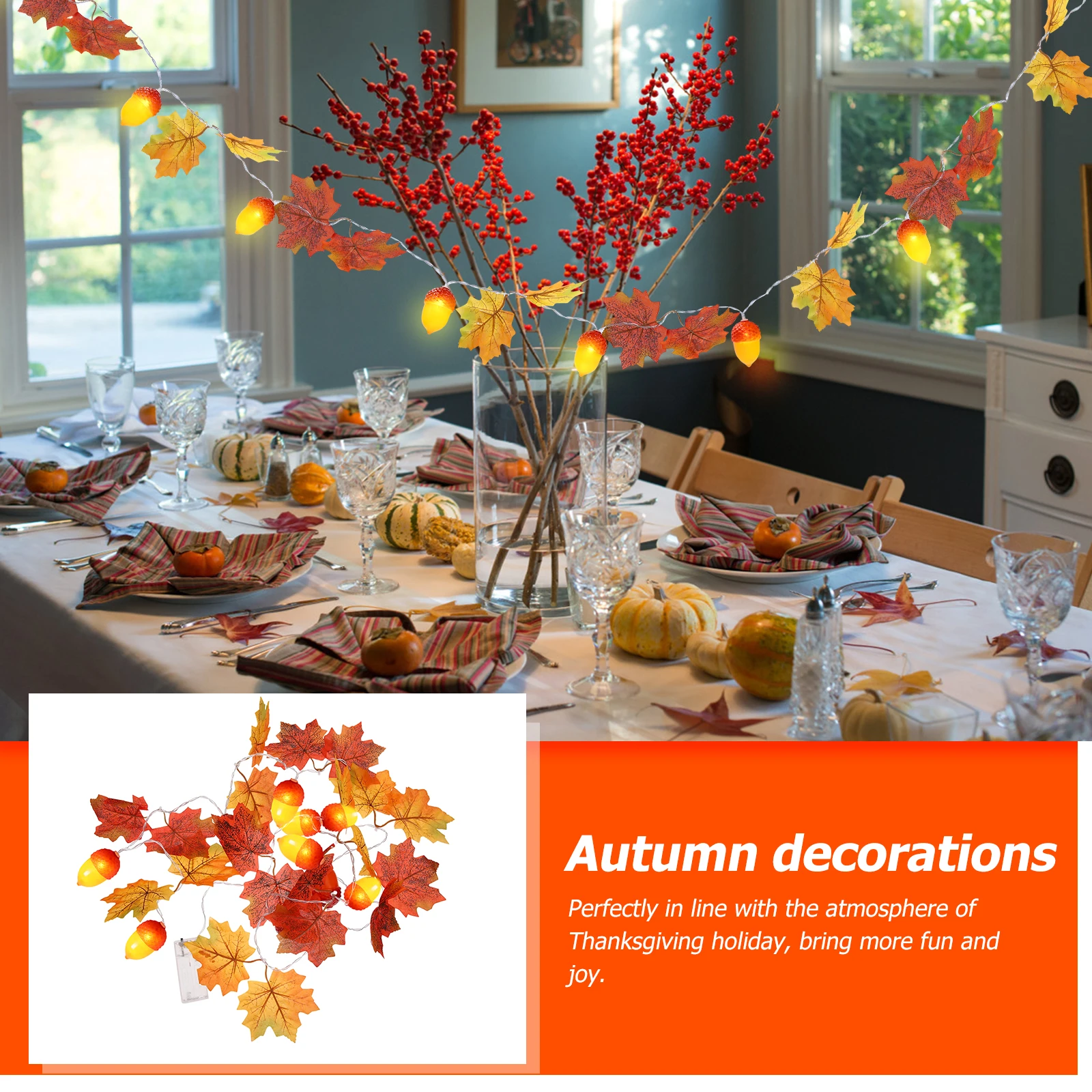 

2 Meter 10Led Maple Leaf String Operated Autumn Thanksgiving Decor Fall Party Wedding Garland Indoor Outdoor Led String