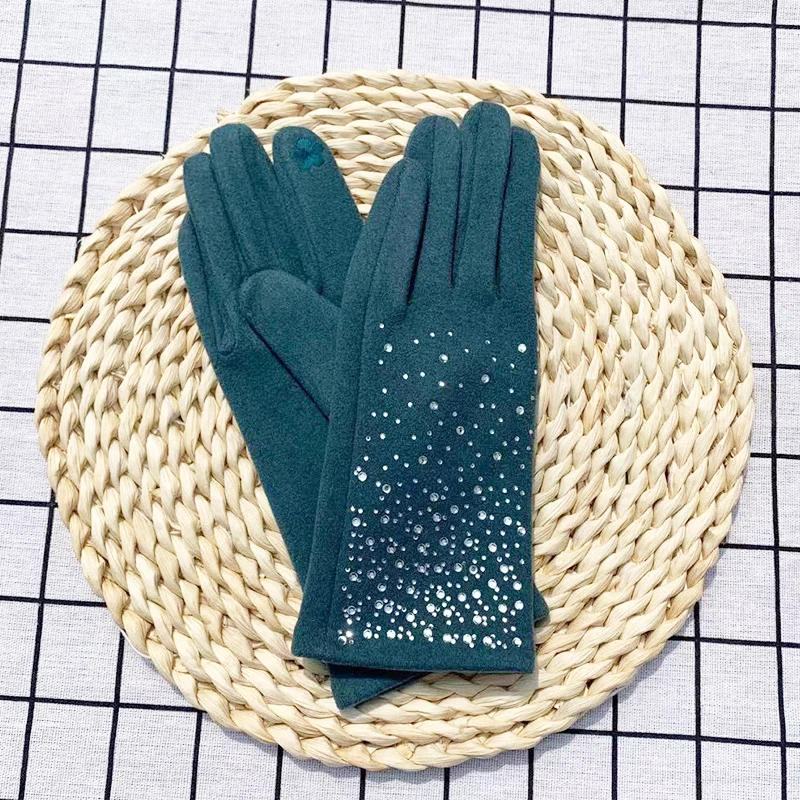 الشتاء أزياء الماس قفازات النساء خمر أنيقة شاشة تعمل باللمس الدراجات محرك سميكة يندبروف الدفء القفازات