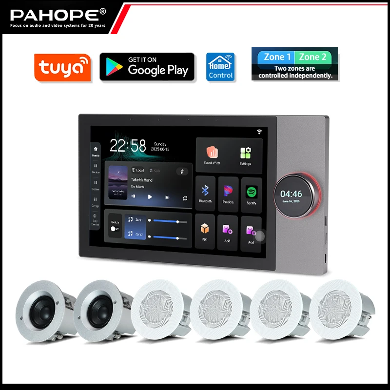 

PAHOPE Smart Home Background Music System 2.5-inch ceiling-mounted speaker Two Zones back Home Theater System 8-channel speakers