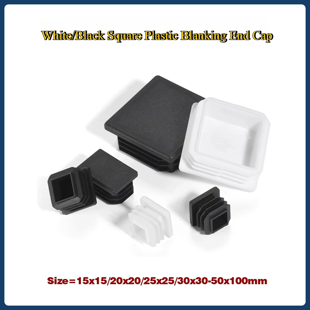 

White/Black Square Plastic Blanking End Cap Tube Pipe Insert Plug Bung Chair Table Feet Cap Living Room Furniture Bed Frame