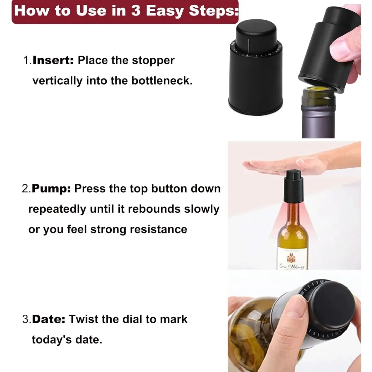 1Pc Push Style Black Vacuum Wine Stopper Memory Wine Bottle Cap Sealed Storage Bar Tools Barware Cork for Kitchen Home Bar