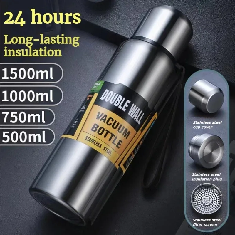 500ML-1500ML Stainless steel thermos bottle Large capacity outdoor sports water bottle Mountaineering Thermo bottle Tumbler