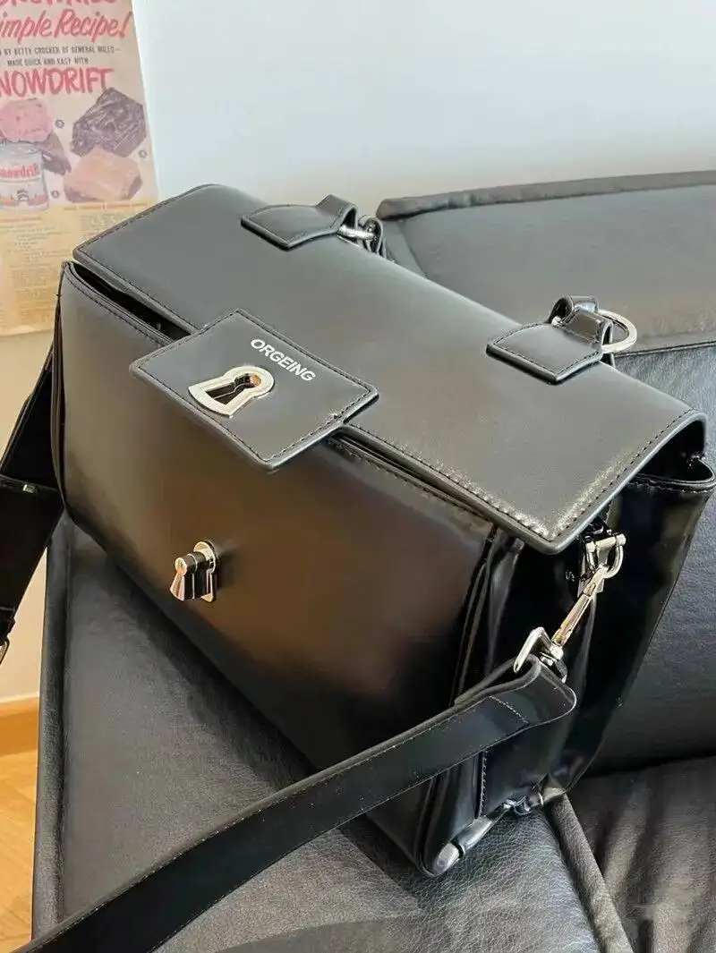 Bloom Vintage Black Handle Messenger Women High Street Pu Leather Y2k Hand Bag Female Retro Large Capacity Handbag Purse