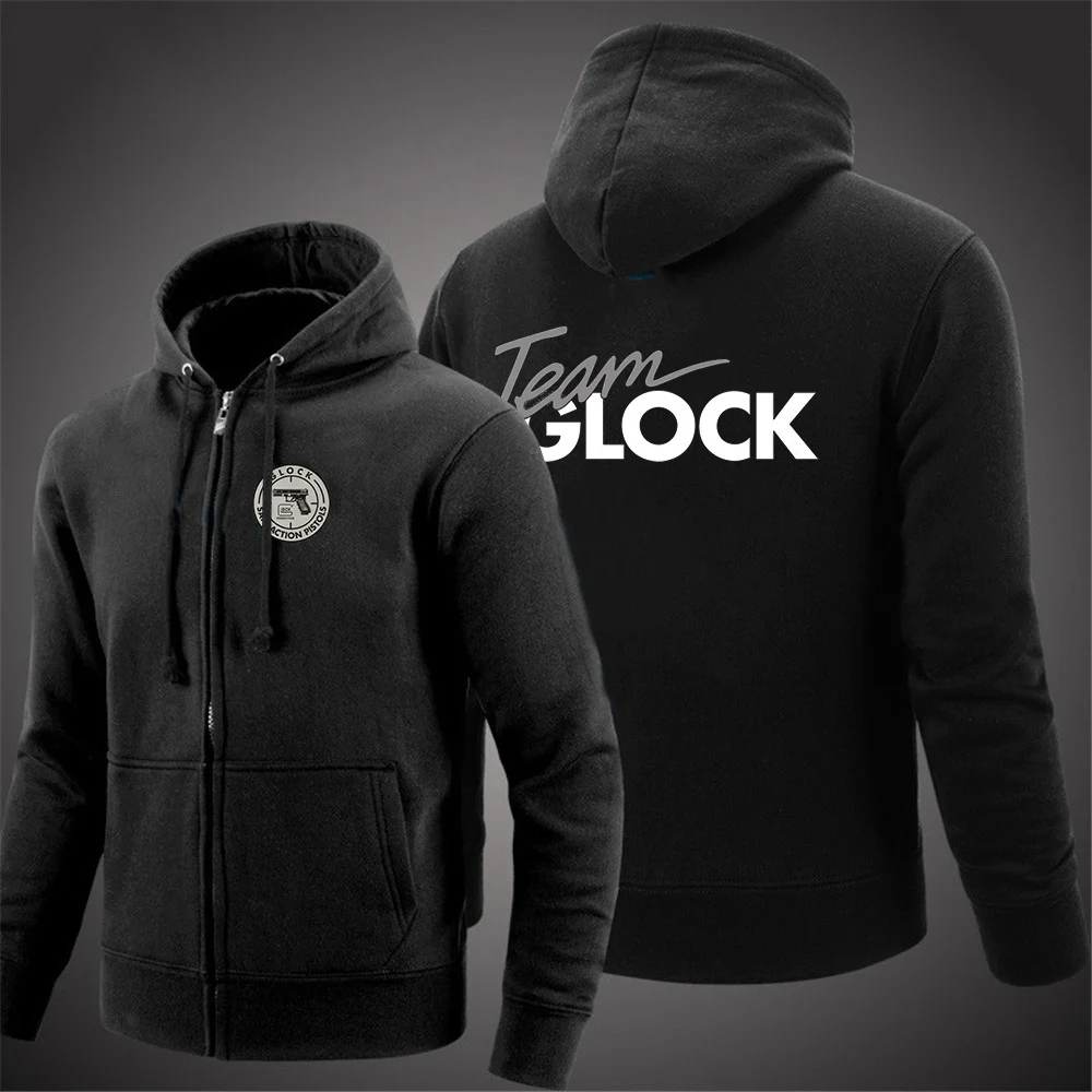 2024 Glock Perfection Shooting Print Men Hoodies Spring Autumn Coat Solid Color Zipper Fashion Pullover Sweatshirts Harajuku Top