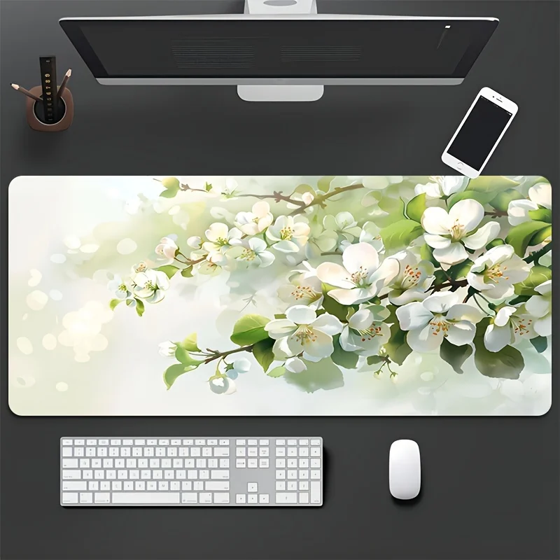 

1 шт. коврик для мыши с цветком жасмина, игровой коврик для мыши, большой нескользящий резиновый прочный коврик для клавиатуры, подходит для киберспорта и офиса