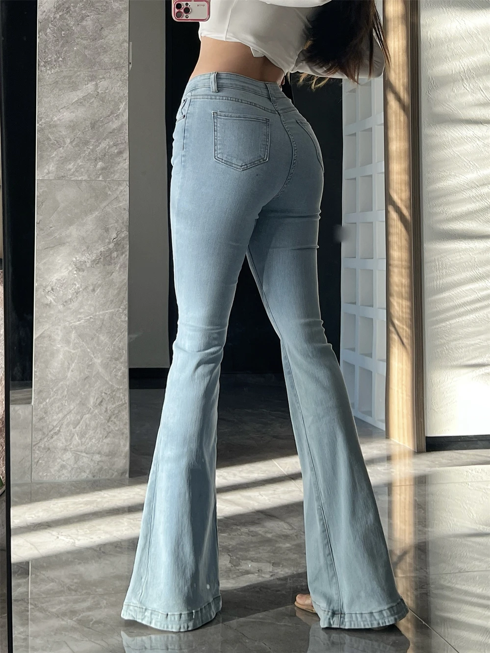 

Light Blue High Waisted Micro Flared Denim Pants Women 2024 Spring/summer New High Waisted Slim Lifting Hip Long Pants C0LN