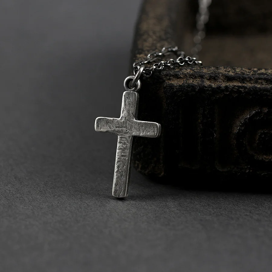 

yyhcSterling silver retro old plain silver cross necklace personalized simple style handmade original design couple pendant silv