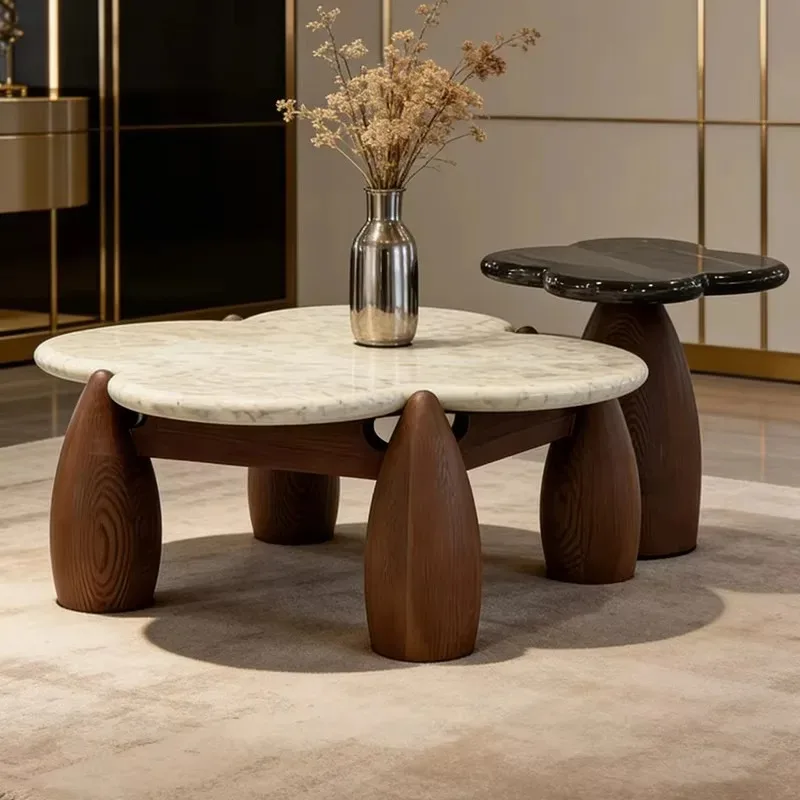 -aa Solid Wood Marble Nesting Coffee Table Set Modern Minimalist Living Room Home Small Apartment