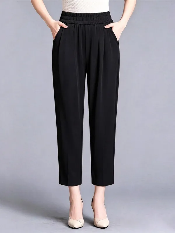 New 2026 Women's High Waist Straight Leg Pants Ice Silk Loose Fit Summer Thin Nine Points Harlan Casual Pants Skin-friendly B...