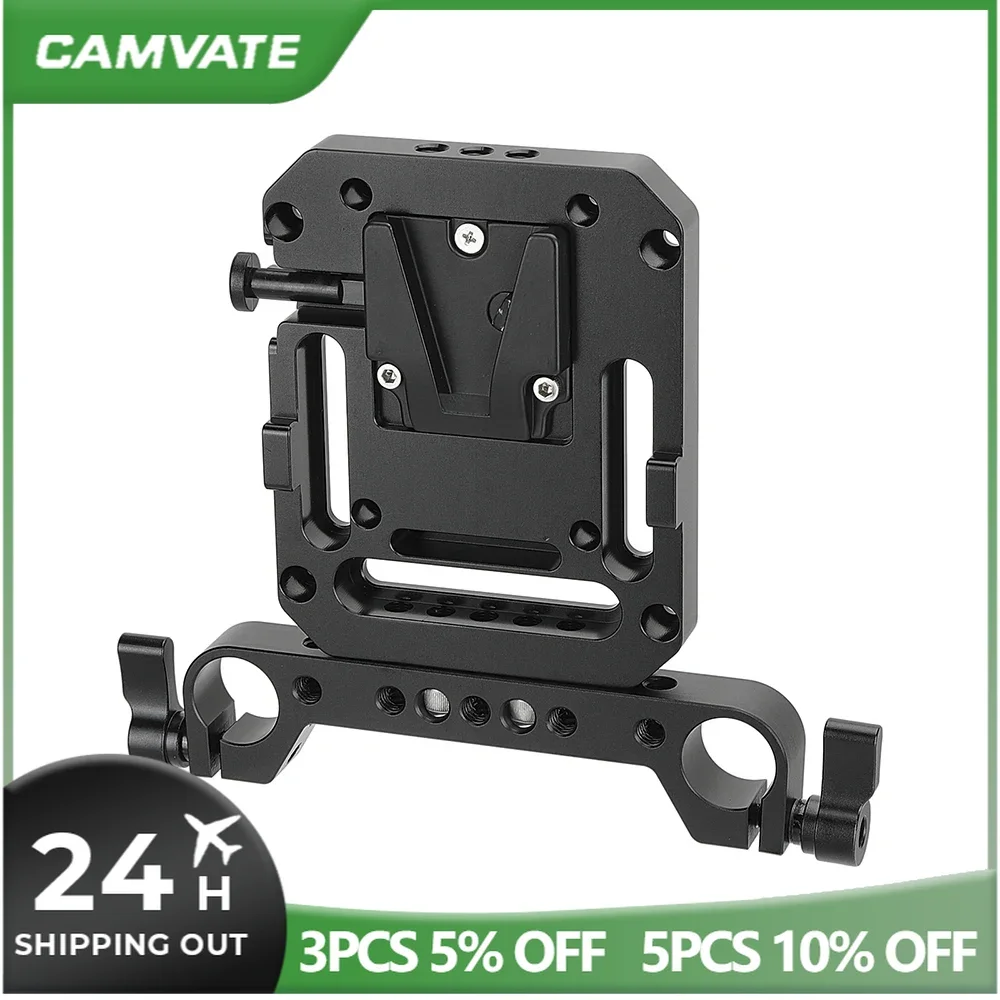 CAMVATE Mini V-Lock Quick Release Mount Female Adapter With VESA Mount & 19 mm Double Rod Clamp For DSLR Camera Battery Mounting