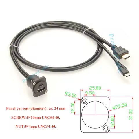 Dual USB 3.1 C &amp; HDMI 1.4 Male to Female Extension Cable 10Gbps 4K@30hz Flange Chassis Panel Mount for 3D Camera Pan Tilt Head