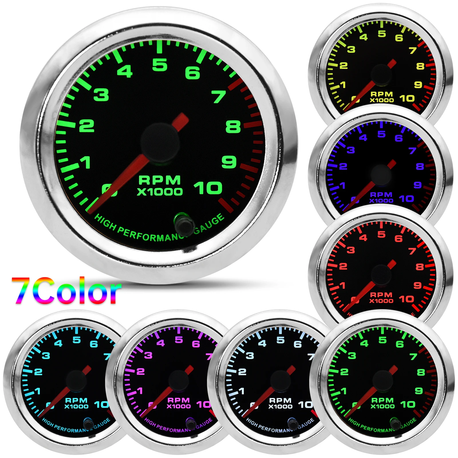 A 7Colors Auto Car Tachometer Tacho Gauge 0~10000 RPM Meter 2