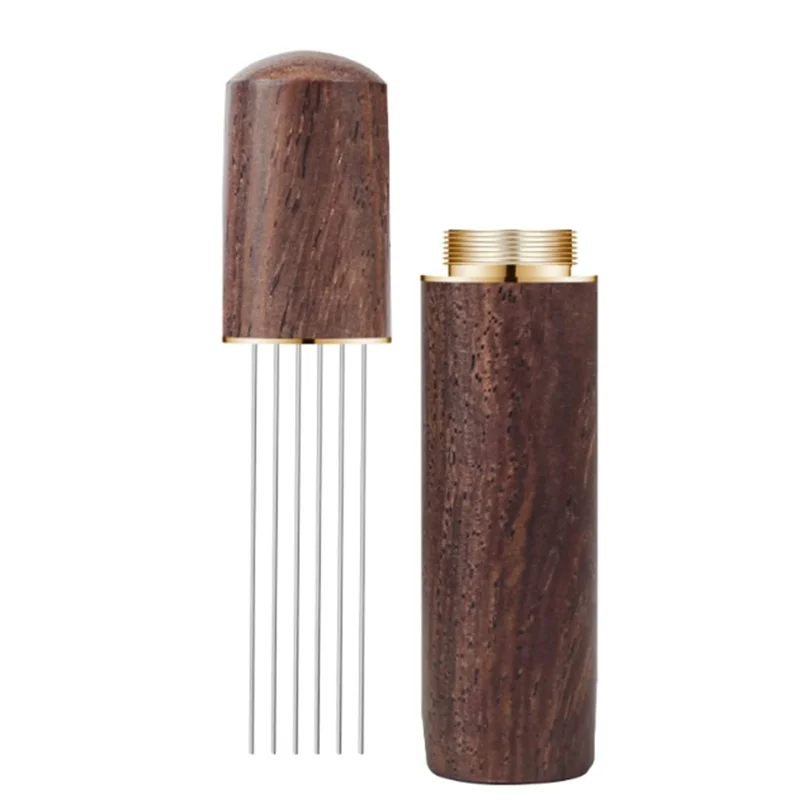 AT77 Мешалка для кофе эспрессо Инструмент для раздачи эспрессо Портативные инструменты для раздачи эспрессо, 6 игл цвета ореха