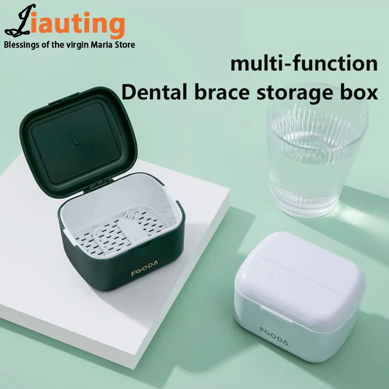 

Orthodontic Retainer Braces Storage Box Soaking Invisible Teeth Denture Cleaning Tooth Storage Portable Belt Case