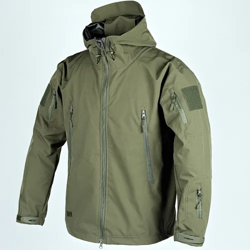Imagen 2 del producto Chaquetas tácticas militares para hombre, cortavientos táctico impermeable de piel de tiburón con cremallera completa, abrigo con capucha para senderismo al aire libre, S-4XL