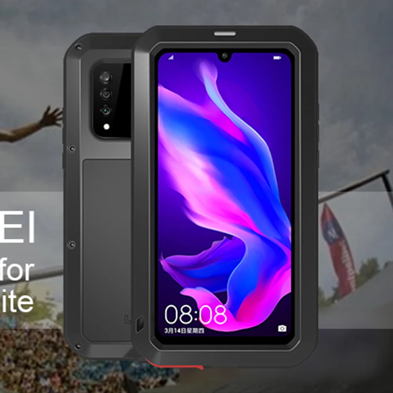 Love Mei Heavy Duty Full Protection Case For Huawei P40 P30 Pro Lite Nova4e Shockproof Soft Silicone Metal Cover Toughened Glass