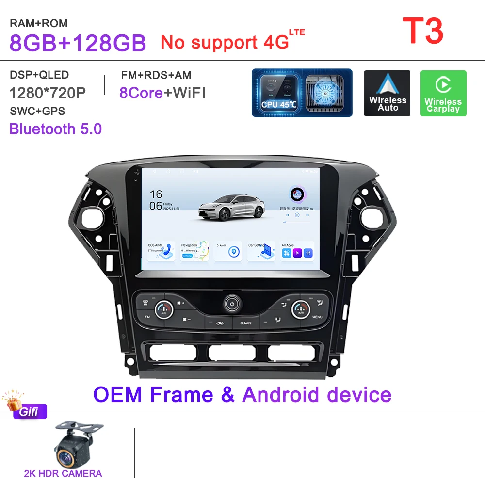 Auto GPS Android 16 Auto Radio Voor Ford Mondeo MK4 2007-2014 Stereo Head Unit Geen 2din DVD Scherm 5G Navigatie stereo Auto GPS