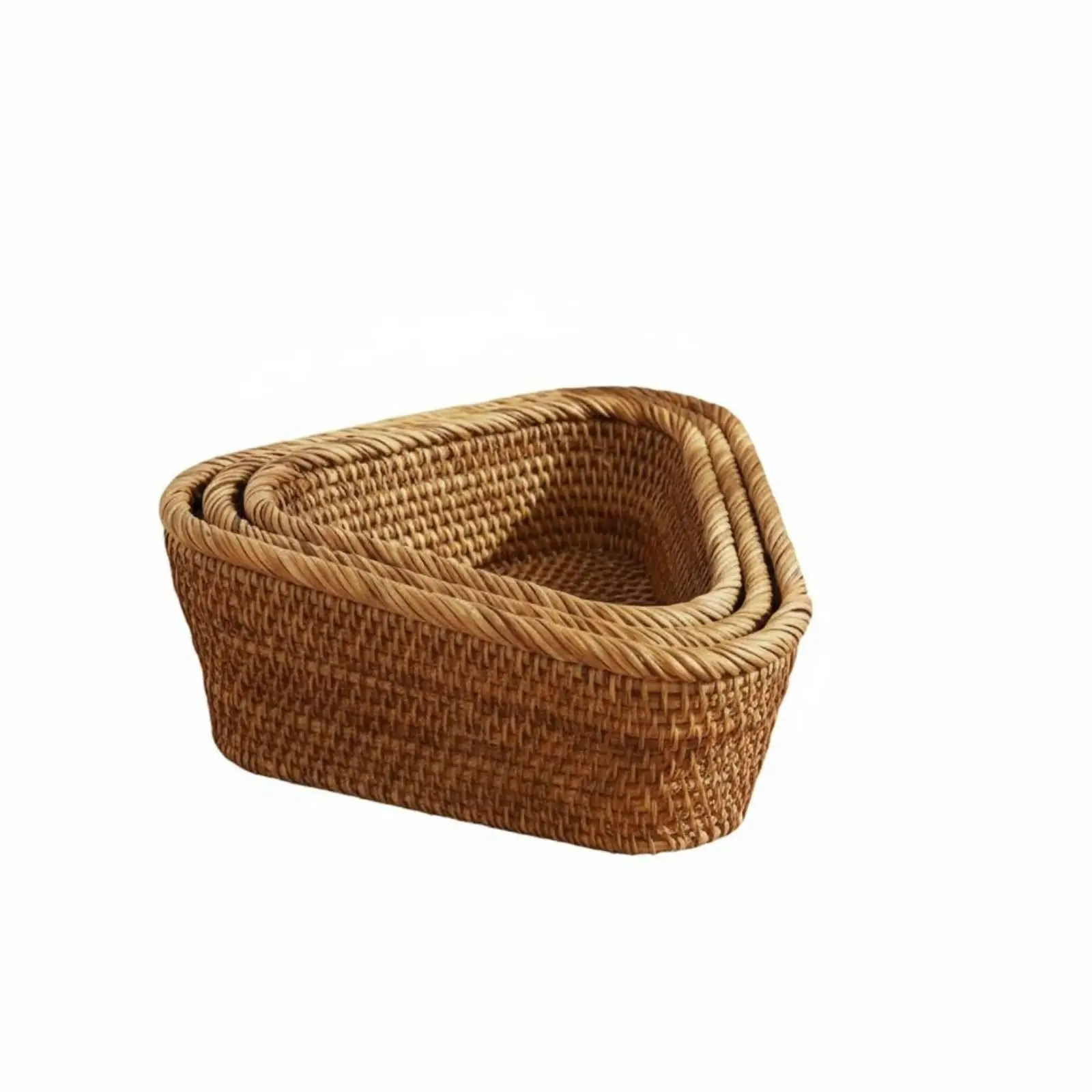 3 Pieces Triangle Woven Basket Set Handmade Versatile Bread and Snack Tray for